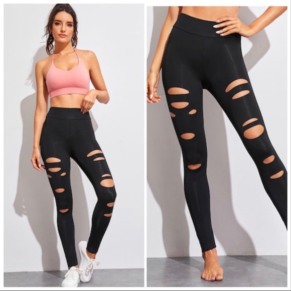 Pants - BLACK CUTOUT LEGGINGS- legging